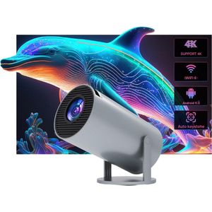 Draagbare Mini-Beamer Met Auto Keystone, Intelligente 4K/200 ANSI Projector Met WiFi 6, BT 5.0, 130 Inch Scherm, 180 Graden Rotatie, Geïntegreerd Android 11.0