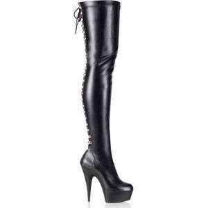 EU 35 = US 5 | DELIGHT-3063 | 6 Heel, 1 3/4 PF Back Lace Thigh Boot, Side Zip