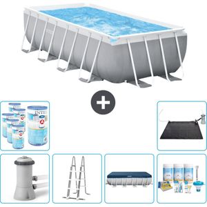 Intex Rechthoekig Prism Frame Zwembad - 400 x 200 x 100 cm - Grijs - Inclusief Pomp - Ladder Afdekzeil - Onderhoudspakket - Filters - Solar Mat