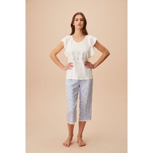 Suwen- Dames Capri Pyjama Set Blauw /Wit Maat XL