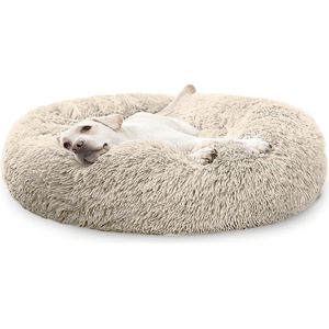 Pet Perfect Donut Hondenmand XXL - 100cm - Fluffy Hondenkussen - Hondenbed - Créme/Bruin