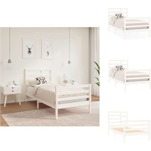 vidaXL Houten Bedframe - eenpersoonsbed - wit - 195.5 x 96 x 104 cm - massief grenenhout - multiplex lattenbodem - Bed