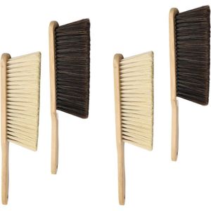 Handveger en handbezem van hout - set van 4 - zachte bezem - kunstborstels - houten handvat - met gat om op te hangen - grijs en geel .