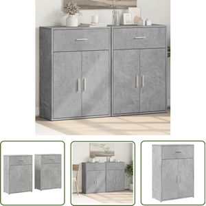 The Living Store Dressoirs 2 st 60x30x84 cm bewerkt hout betongrijs - Dressoir - Houten Dressoir - Betonnen Dressoir - Opbergkast - Woonkamer Meubels