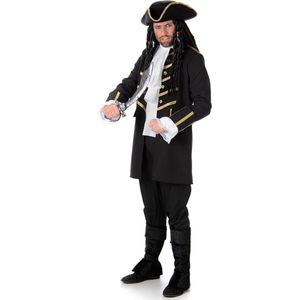 Karnival Costumes Piratenkostuum voor Mannen Piratenpak Carnavalskleding Heren Carnaval - Polyester - Zwart/Goud - Maat XL - 3-Delig Jas/Hoed met Pruik/Laarscovers
