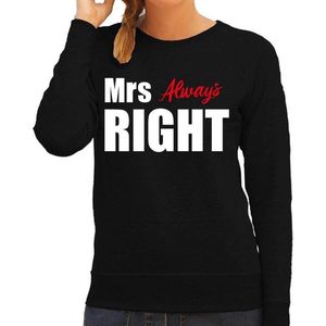 Mrs always right sweater / trui zwart met witte letters voor dames - vrijgezellenfeest - bruiloft / huwelijk  fun tekst truien / sweaters voor koppels XXL