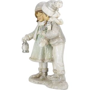 Clayre & Eef Beeld Kinderen 18 cm Zilverkleurig Wit Polyresin Decoratie beeld