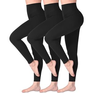 Legging met Hoge Taille voor Vrouwen - Boterachtig Zacht Niet Transparante Legging Voor Buikcontrole, Plus-maat Workout Gym Yoga Rekbare Broek - set van 3 - kleur zwart - maat L,XL