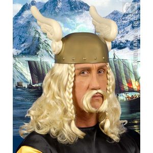 Widmann - Asterix & Obelix Kostuum - Pruik Viking Met Snor - Blond - Carnavalskleding - Verkleedkleding