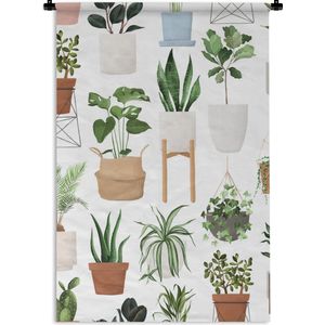 Wandkleed PlantenKerst illustraties - Illustratie van verschillende planten op een witte achtergrond Wandkleed katoen 60x90 cm - Wandtapijt met foto