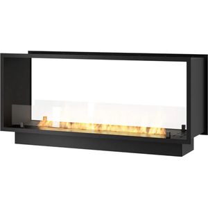 INFIRE 2SIDE SLIM bio ethanol inbouw doorkijkhaard 120 CM met glas - Matzwarte, dubbelzijdige bio-ethanolhaard voor wandmontage - schouw, inclusief beschermglas, roestvrijstalen designer bio-brander