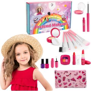 DailySupplies® Make up Koffer Meisjes - Kinder Speelkoffer met Inhoud - Make Up Set voor Kinderen - Roze met Rode Print