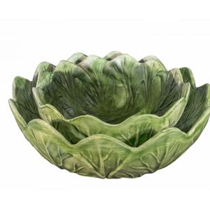 Set van 2 Rimini Groene schaal Slablad groot / klein 30 x 11 cm / 23 x 10 cm aardewerk | B019B018 | Piccobella Italiaans Servies