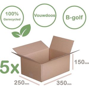 Verzenddoos 350 x 250 x 150 mm 5 stuks Kartonnen Verzenddozen B Golf Bruin – 100% Gerecycled - Doos Dozen bruin karton
