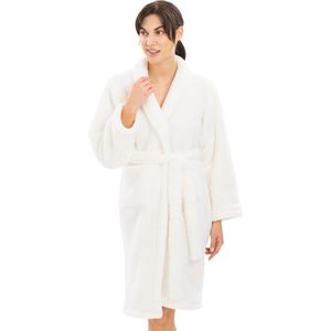 HOMELEVEL fleece badjas voor dames - Damesbadjas van zachte sherpa fleece - Met zakken en ceintuur - Maat L in crème