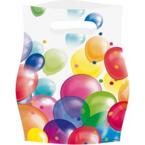 Feestzakjes met ballonnenopdruk plastic - 16x stuks - uitdeelzakjes