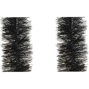 6x stuks kerstslingers zwart 10 cm breed x 270 cm - Guirlande folie lametta - Zwarte kerstboom versieringen