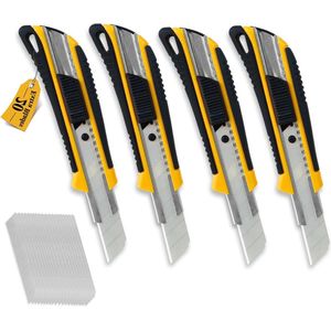 Cuttermessen 18 mm tapijtmes met veiligheidsslot - 4 stuks inclusief 20 reservemesjes