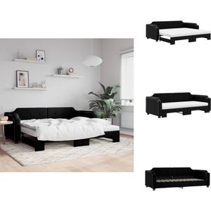 vidaXL Slaapbank Met Onderschuifbed - Slaapbanken Met Onderschuifbedden - Slaapbank - Bedbank - Slaapbank met onderschuifbed en matrassen 100x200 cm stof zwart