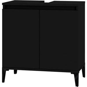 Badkamerkastje Onder Wastafel - Wastafelonderkast Met Pootjes - 33 x 58 x 60 cm - Zwart - Compact Ontwerp Voor Extra Opslagruimte In Kleine Badkamers