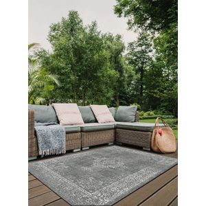 Brussels Vintage Buitenkleed – Indoor & Outdoor Vloerkleed – Tuinkleed, Balkonkleed – Zilver Grijs- 280x380 CM