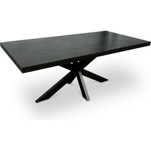 Combi Meubels - Eettafel - 220cm x 100cm - Mangohout - Visgraat - Rechthoekig - Zwart - Kruispoot