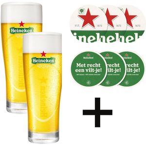 Bierglas Cadeau Pakket 2x Heineken Elipse Bierglazen 25cl + 1 Rol Heineken Viltjes Kado Mancave
