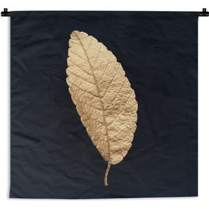 Wandkleed Golden leaves vierkant - Blad van goud tegen een zwarte achtergrond Wandkleed katoen 150x150 cm - Wandtapijt met foto