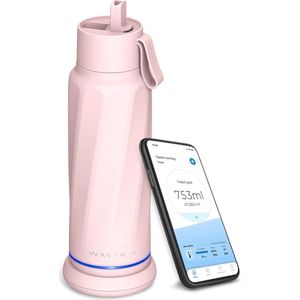 WaterH VITA - Slimme Waterfles met Water Tracker - LED verlichting - Roestvrij staal - Flip Deksel + Rietje - 530ml - Roze