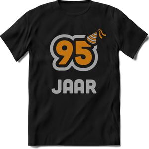 95 Jaar Feest T-Shirt | Goud - Zilver | Grappig Verjaardag Cadeau Shirt | Dames - Heren - Unisex | Tshirt Kleding Kado | - Zwart - L