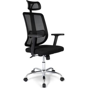 Ergodu - Bureaustoel met Verstelbare Armleuningen - Verstelbare Kantoorstoel met Hoofdleuning - Office Chair - In Hoogte Verstelbaar & met Draaiwieltjes - Zwart