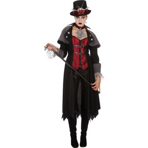 Wilbers & Wilbers - Vampier & Dracula Kostuum - Steampunk Vampier 19e Eeuw Jas - Vrouw - Rood, Zwart - Maat 46 - Halloween - Verkleedkleding