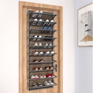 TZAMLI Over de Deur Schoenenrek met 10 niveaus, Hangende Schoenenkast, Schoenenrek, Metalen Schoenenorganizer voor voorraadkast (Mat Wit, 55 x 19.5 x 159 cm)