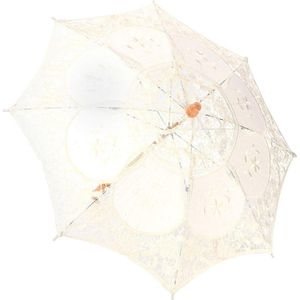 Kanten Parasol Vintage Bruiloft Bruids Paraplu - Kant Bloemen Decoratie - Handgemaakte Fotografie Prop - Wit(Beige2)