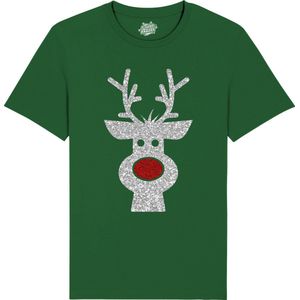 Rendier Buddy - Foute Kersttrui Kerstcadeau - Dames / Heren / Unisex Kleding - Grappige Kerst Outfit - Glitter Look - T-Shirt - Unisex - Bottle Groen - Maat L