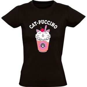 Cat Puccino Dames T-shirt - koffie - capuchino - katten - dieren - poes - drinken