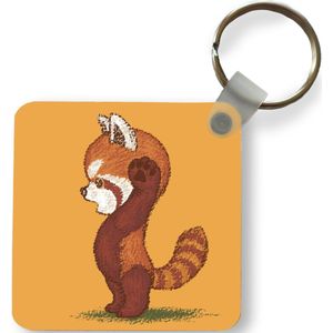 Sleutelhanger - Illustratie van een staande rode panda - Plastic - Rond - Uitdeelcadeautjes