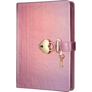 Victoria's Journals - Dagboek met slot, sleutel en geschenkdoos - Hush-Hush My Secret Diary w/ Heart Lock - Luxe Vegan Leer Dagboek - Hardcover - 320 Pagina's Premium Papier - 13 x 18 cm (Metallic Lila)