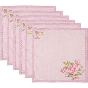 Servetten Katoen Set van 6 40x40 cm Roze Vierkant Rozen