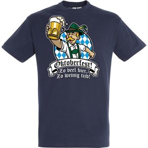 T-shirt Oktoberfest Zo veel bier zo weinig tijd | Oktoberfest dames heren | Tiroler outfit | Carnavalskleding dames heren | Navy | maat S