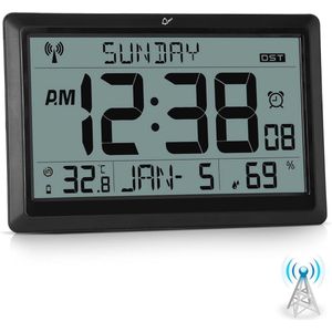Digitale Wandklok met Temperatuur en Vochtigheid – 10,6"" LCD Radioklok voor Thuis, Keuken en Kantoor