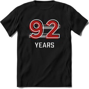 92 Years - Feest kado T-Shirt Heren / Dames - Rood / Grijs - Perfect Verjaardag Cadeau Shirt - grappige Spreuken, Zinnen en Teksten. Maat S