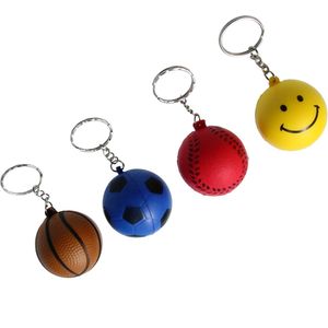 Stressbal set – voetbal–basketbal–baseball–smiley��–Sleutelhanger–Random kleur