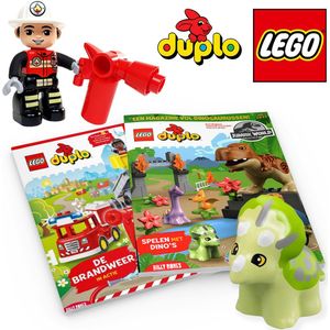 LEGO Duplo - voordeelbundel tijdschriften - 2 doeboeken + 2 poppetjes van brandweer & dino - Voor jongens en meisjes