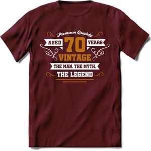 70 Jaar Legend T-Shirt | Goud - Wit | Grappig Verjaardag en Feest Cadeau Shirt | Dames - Heren - Unisex | Tshirt Kleding Kado | - Burgundy - S