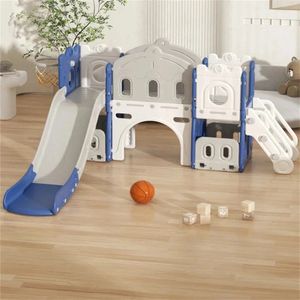 Eszenzics™ 3-in-1 Speeltoestel ""Jim"" - Glijbaan, Kasteel, Ladder - Model GD01 - Veilig en solide - Blauw/Wit - 1 tot 6 jaar - Peuter en Kleuter