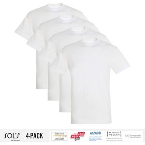 4 Pack Sol's Heren T-Shirt 100% biologisch katoen Ronde hals wit Maat M