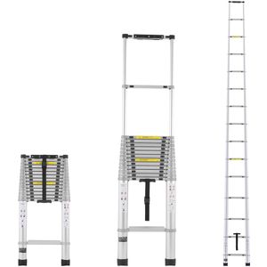 Telescopische Ladder, 20,3 voet, Aluminium, Lichtgewicht, 188 kg Draagvermogen, Inschuiven met Meerdere Knoppen, Antislipvoeten, Draagbaar voor thuis, Camper, Zolder