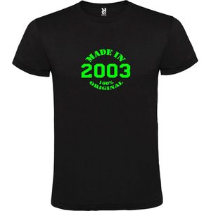Zwart T-Shirt met “Made in 2003 / 100% Original “ Afbeelding Neon Groen Size XXL