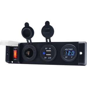 ProRide 12V USB Autolader 2 Poorten - 5V/3.1A - Drievoudig inbouw - 12/24V Sigaretten Stopcontact, Voltmeter en Schakelaar